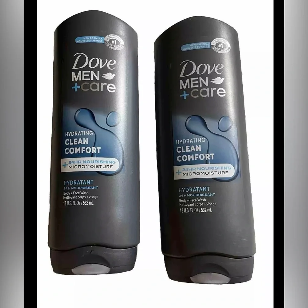 2 X Dove Men+Care Body Face Hair Wash Hydrating Moisturizer 18 Or Each